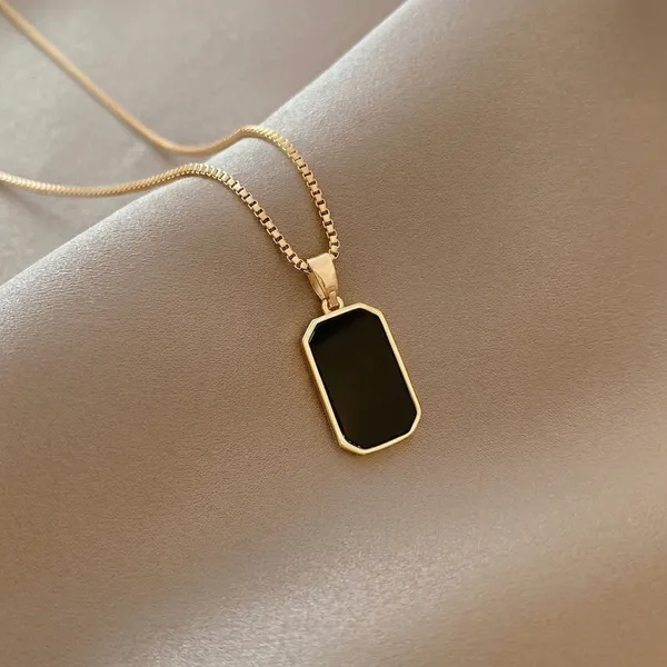 Gold_Toned_Black_Enamel_Rectangular_Pendant_Necklace