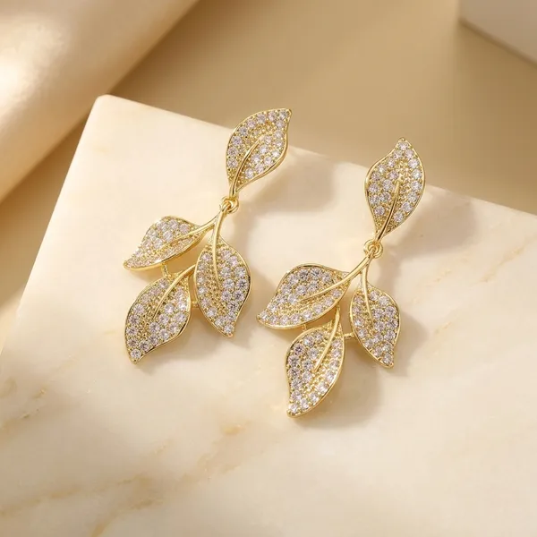 Gold_Toned_Leaf_Design_Crystal_Studded_Drop_Earrings_For_Women