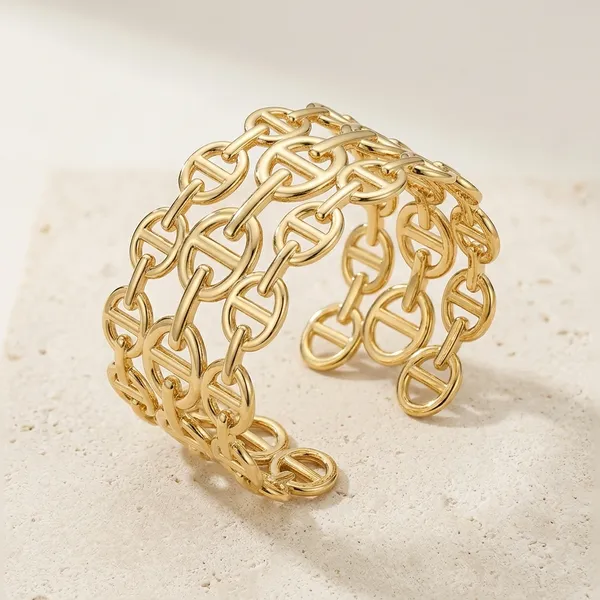 Gold_Toned_Chain_Link_Cuff_Bracelet_For_Women