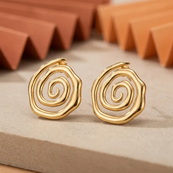 Gold_Toned_Spiral_Design_Stud_Earrings_For_Women