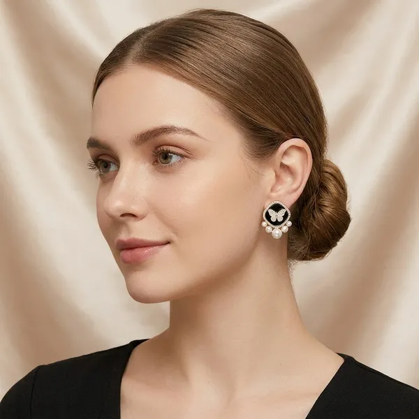 Black_And_Gold_Toned_Butterfly_Pearl_Stud_Earrings_For_Women