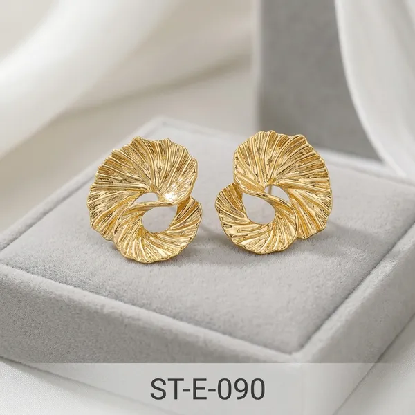 Gold_Textured_Swirl_Statement_Stud_Earrings_For_Women