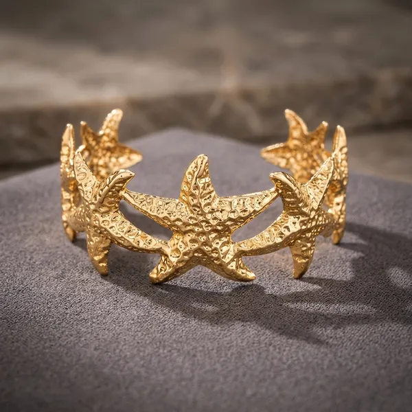 Gold_Textured_Starfish_Cuff_Bracelet_For_Women