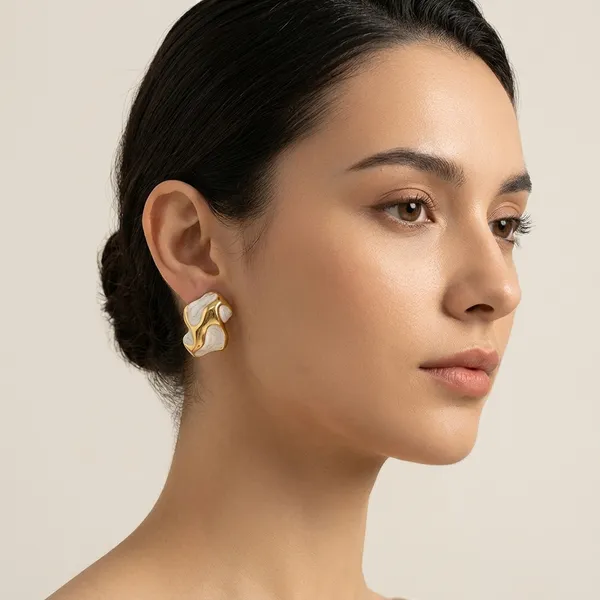 Gold_Toned_White_Enamel_Abstract_Stud_Earrings_For_Women