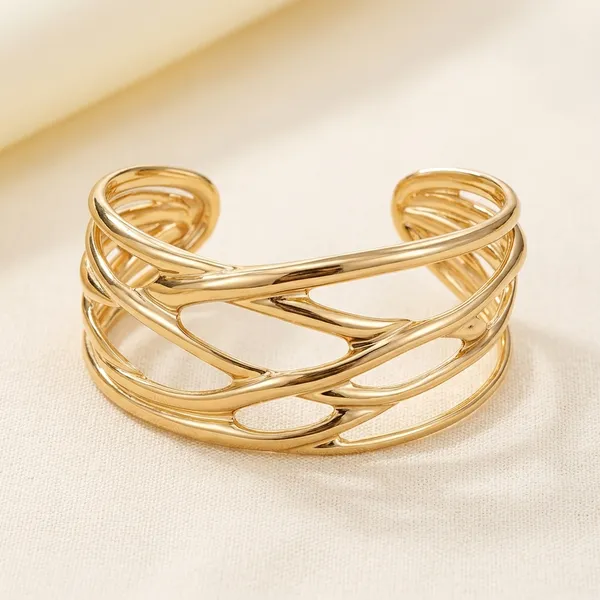 Gold_Toned_Woven_Wire_Open_Cuff_Bracelet_For_Women