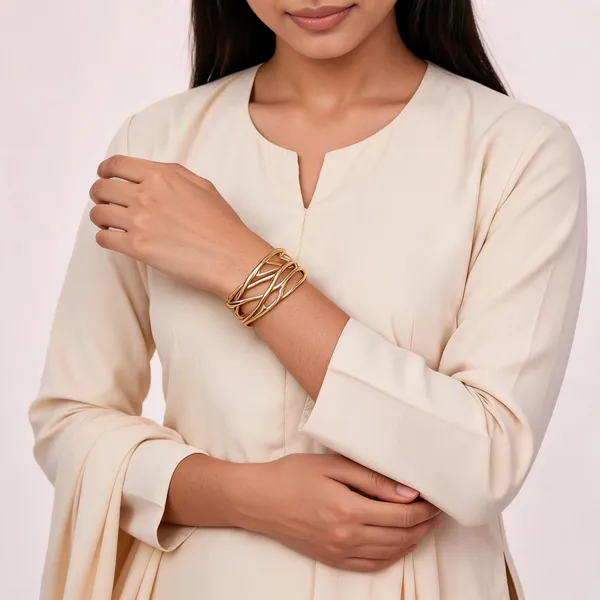Gold_Toned_Woven_Wire_Open_Cuff_Bracelet_For_Women