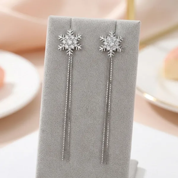 Silver_Snowflake_Charm_Tassel_Drop_Earrings_For_Women