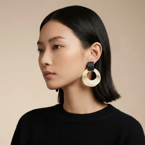Black_And_White_Asymmetric_Circle_Drop_Earrings_For_Women
