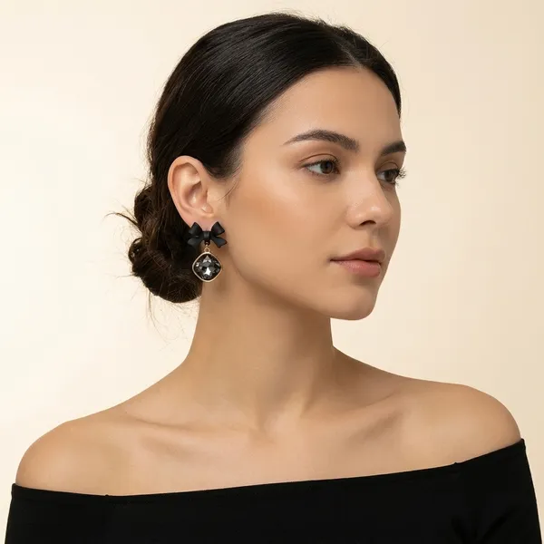 Black_Bow_Crystal_Drop_Earrings_For_Women