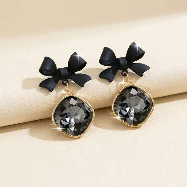 Black_Bow_Crystal_Drop_Earrings_For_Women