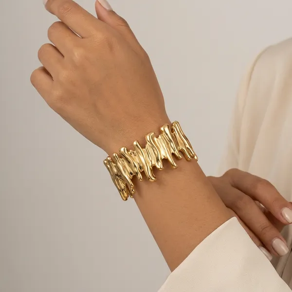 Gold_Toned_Melted_Drip_Design_Adjustable_Cuff_Ring