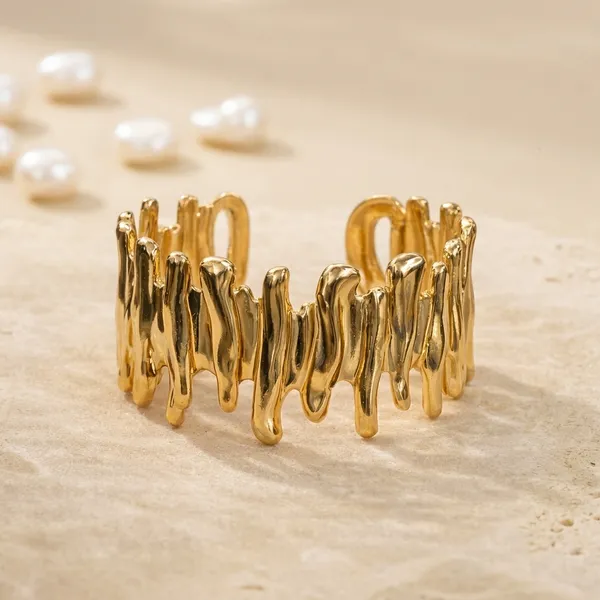 Gold_Toned_Melted_Drip_Design_Adjustable_Cuff_Ring