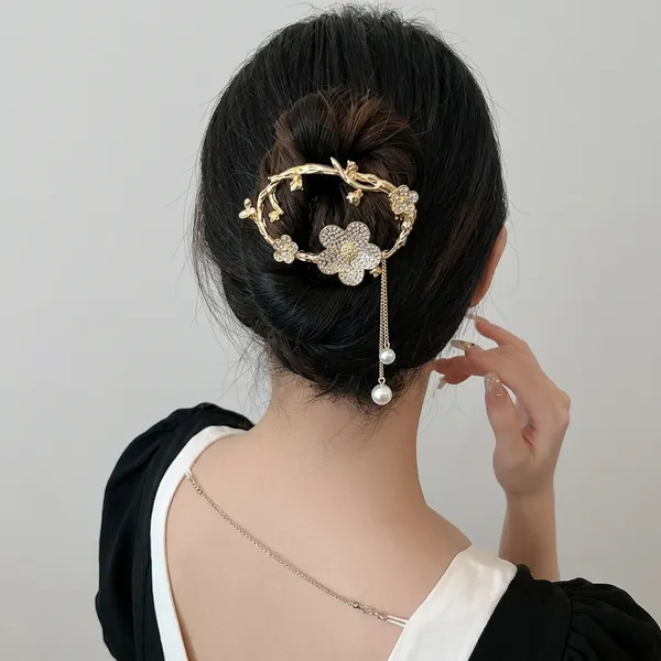 Gold_Floral_Rhinestone_Pearl_Drop_Hair_Clip_For_Women