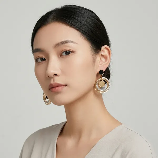 Gold_Toned_Black_Circle_Drop_Earrings_For_Women