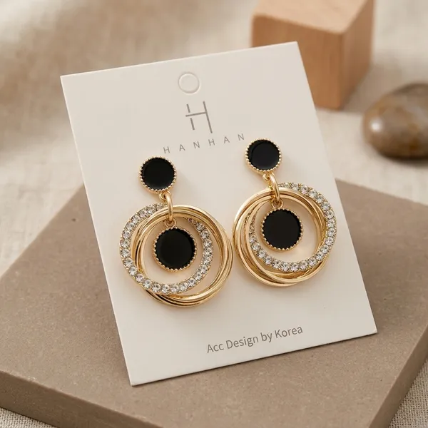 Gold_Toned_Black_Circle_Drop_Earrings_For_Women