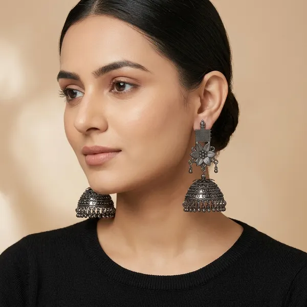 Oxidized_Silver_Floral_Jhumka_Earrings_For_Women