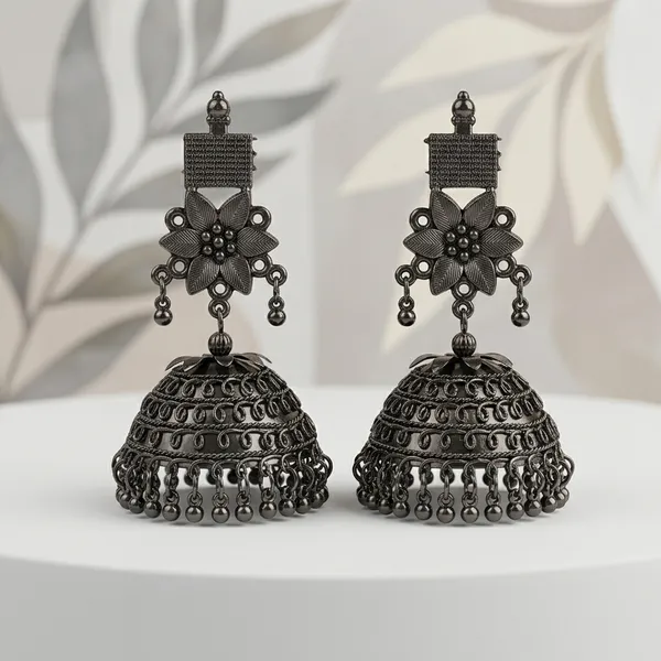 Oxidized_Silver_Floral_Jhumka_Earrings_For_Women