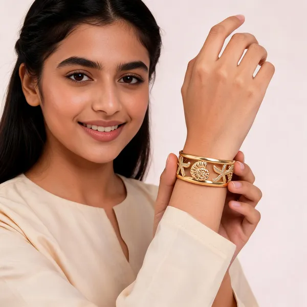 Gold_Toned_Starfish_Seashell_Open_Cuff_Ring_For_Women