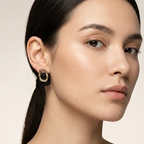 Black_Gold_Quilted_Textured_Drop_Earrings_For_Women