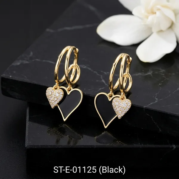 Gold_Toned_Black_Enamel_Heart_Drop_Earrings_For_Women