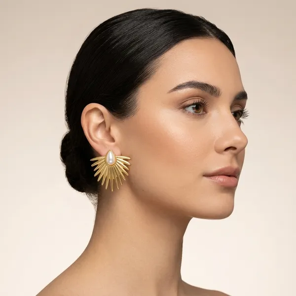 Gold_Toned_Sunburst_Pearl_Stud_Earrings_For_Women