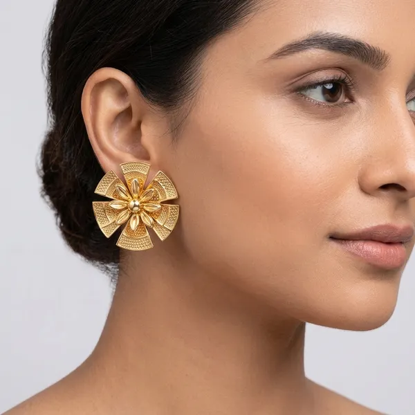 Gold_Toned_Floral_Statement_Stud_Earrings_For_Women