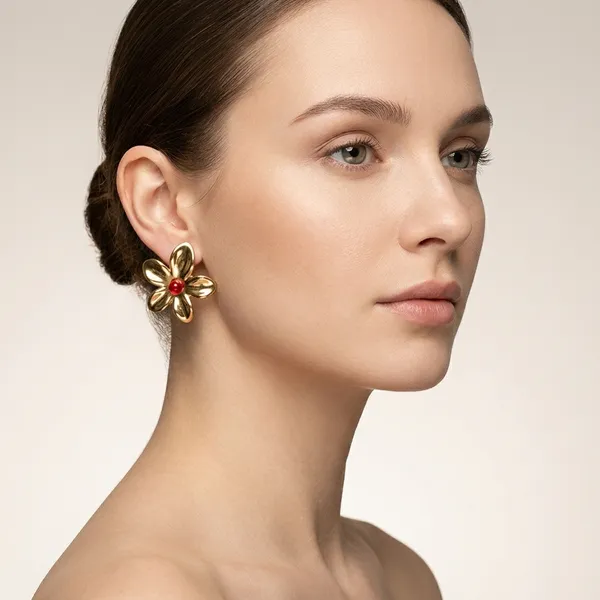 Gold_Stainless_Steel_Floral_Stud_Earrings_For_Women