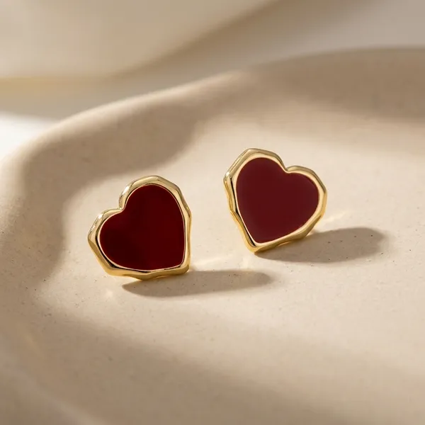 Red_Enamel_Gold_Toned_Heart_Stud_Earrings_For_Women