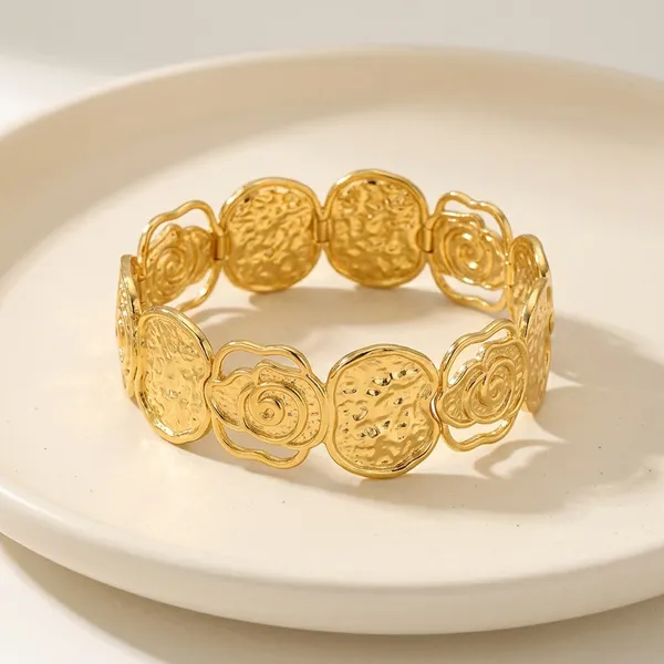 Gold_Toned_Floral_Textured_Statement_Bracelet_For_Women