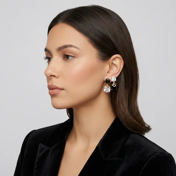 Black_And_White_Cubic_Zirconia_Gold_Toned_Drop_Earrings_For_Women