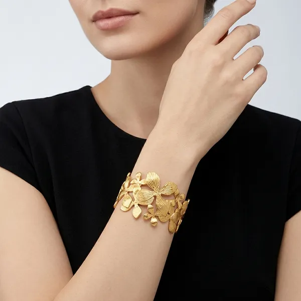 Gold_Toned_Floral_Design_Adjustable_Cuff_Bangle_For_Women