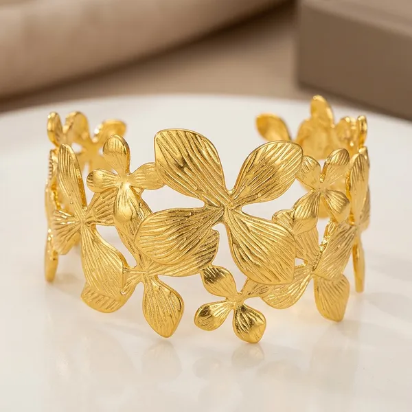Gold_Toned_Floral_Design_Adjustable_Cuff_Bangle_For_Women