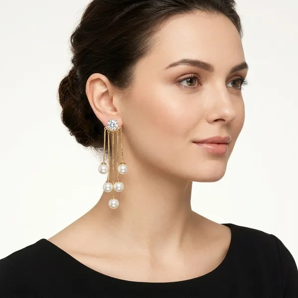 Gold_Toned_Pearl_Tassel_Drop_Earrings_For_Women