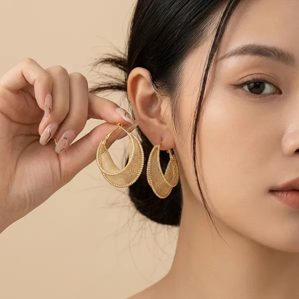 Gold_Toned_Textured_Hoop_Earrings_For_Women