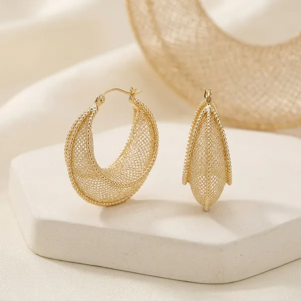 Gold_Toned_Textured_Hoop_Earrings_For_Women