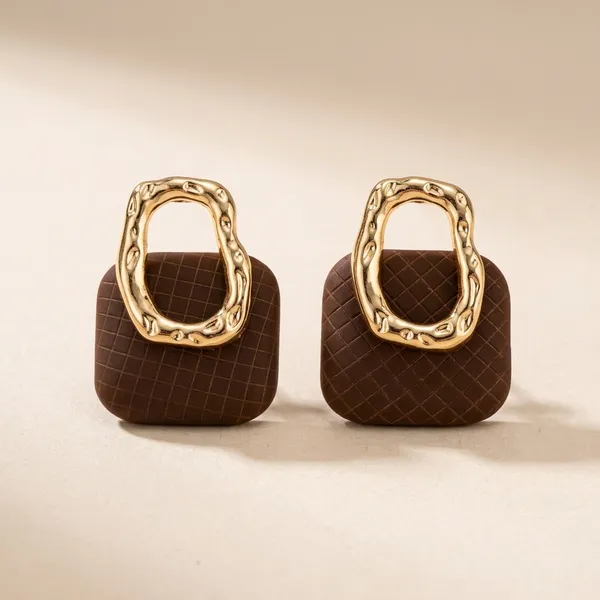 Gold_Brown_Quilted_Square_Drop_Earrings_For_Women
