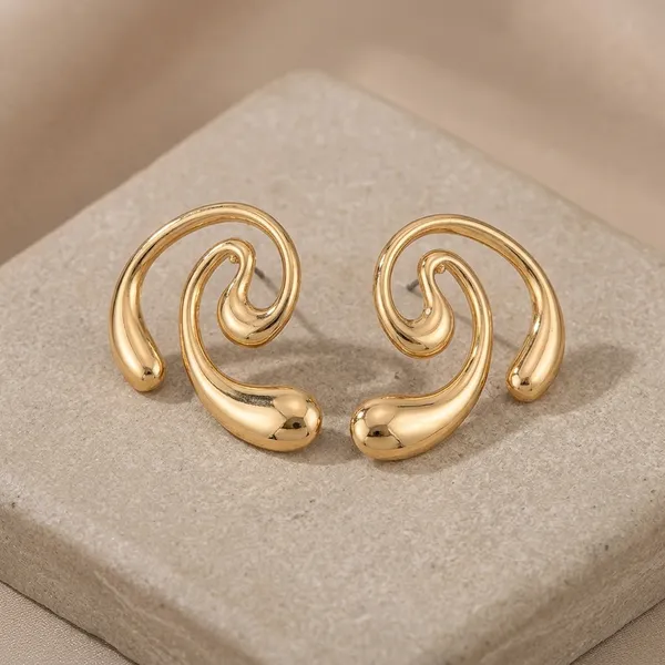 Gold_Toned_Swirl_Design_Stud_Earrings_For_Women