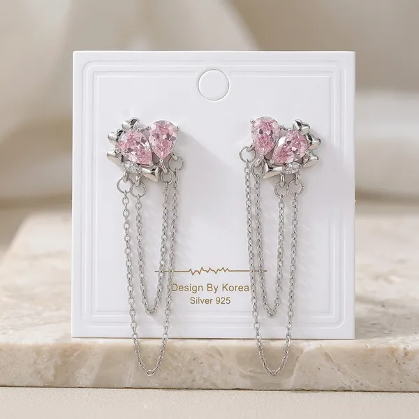 Silver_Pink_Stone_Chain_Tassel_Drop_Earrings_For_Women