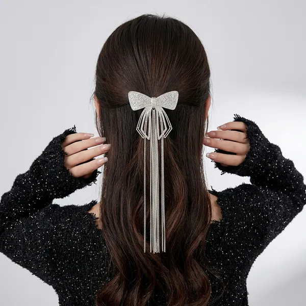 Gold_Diamante_Bow_Tassel_Hair_Clip_For_Women