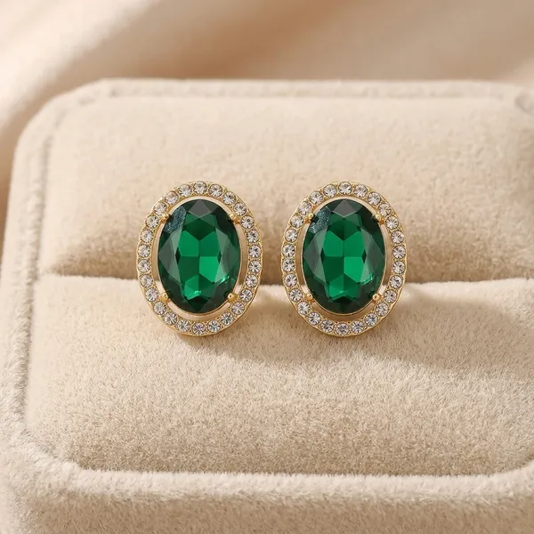 Green_Oval_Stone_Gold_Plated_Stud_Earrings_For_Women