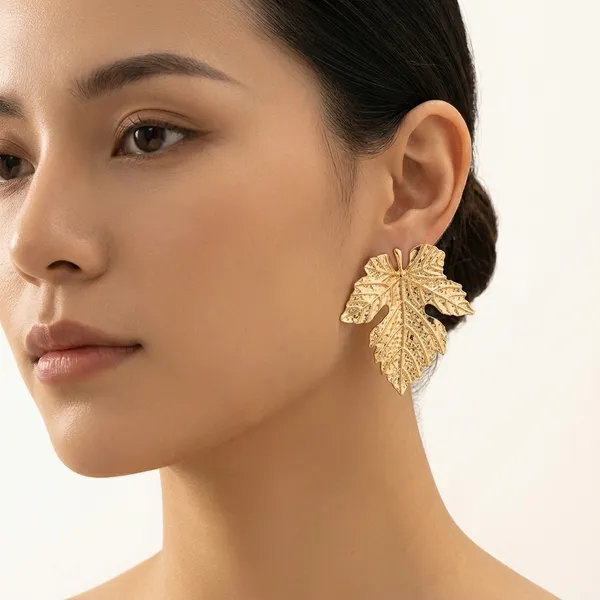 Gold_Toned_Leaf_Design_Stud_Earrings_For_Women