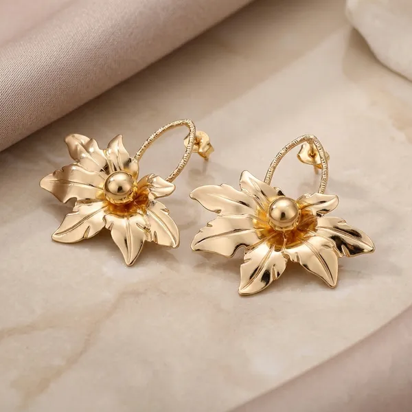 Gold_Toned_Floral_Statement_Drop_Earrings_For_Women