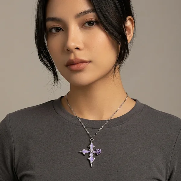 Silver_And_Purple_Enamel_Cross_Pendant_Necklace_For_Women