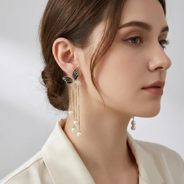 Black_Butterfly_Tassel_Pearl_Drop_Earrings_For_Women