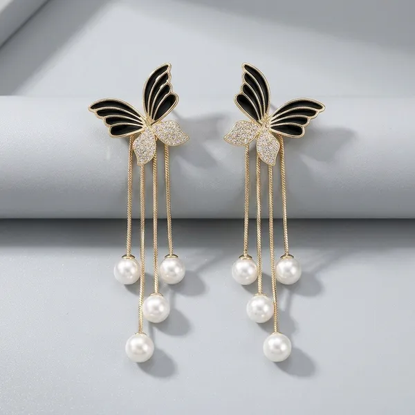 Black_Butterfly_Tassel_Pearl_Drop_Earrings_For_Women