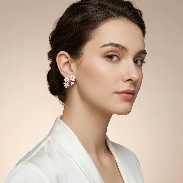 Pink_Floral_Crystal_Stud_Earrings_For_Women