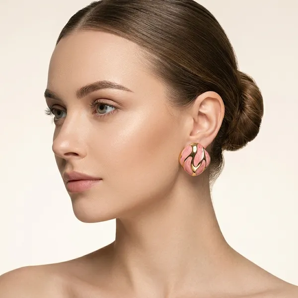 Gold_Toned_Pink_Enamel_Stud_Earrings_For_Women