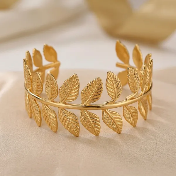 Gold_Leaf_Design_Open_Cuff_Bracelet_For_Women