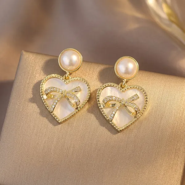 Gold_Toned_Pearl_Heart_Bow_Drop_Earrings_For_Women