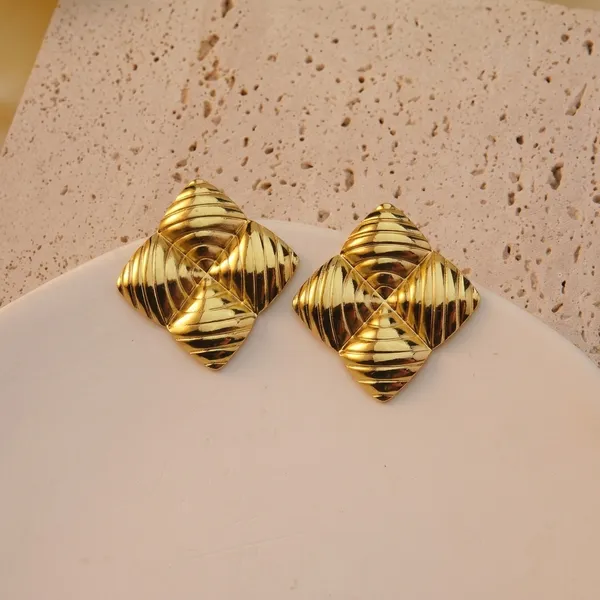 Gold_Toned_Textured_Diamond_Shape_Stud_Earrings_For_Women